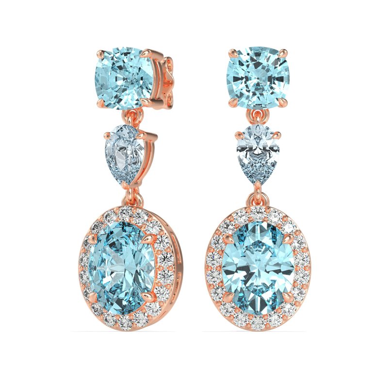 Three-Stone Dangle Halo Earrings