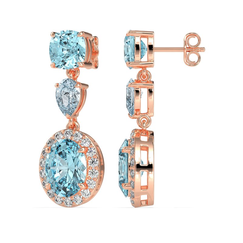 Three-Stone Dangle Halo Earrings