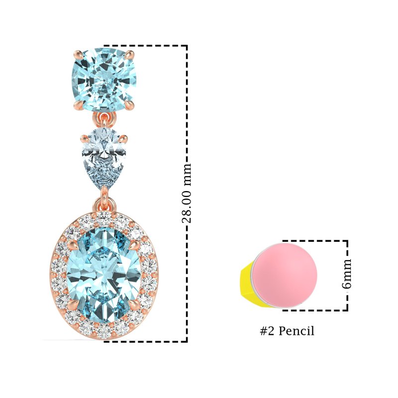 Three-Stone Dangle Halo Earrings
