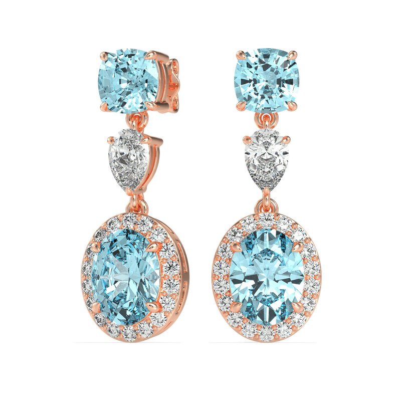 Three-Stone Dangle Halo Earrings