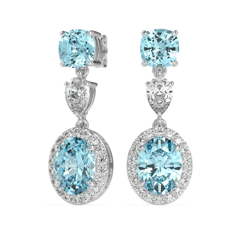 Three-Stone Dangle Halo Earrings