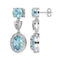Three-Stone Dangle Halo Earrings