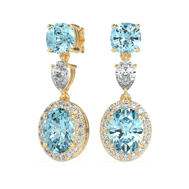 Three-Stone Dangle Halo Earrings