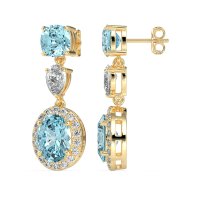 Three-Stone Dangle Halo Earrings