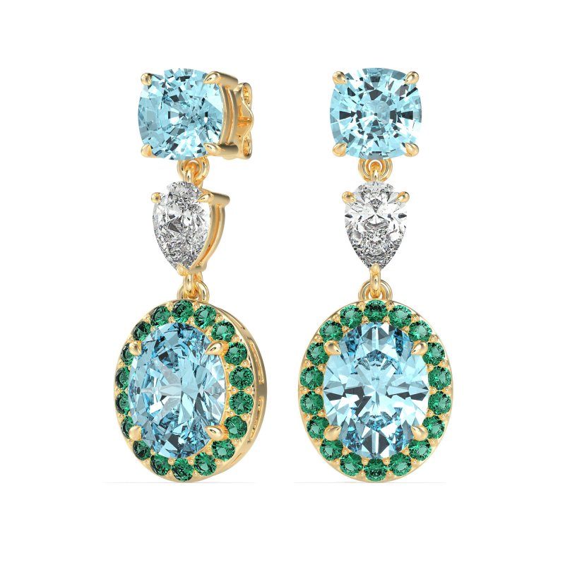 Three-Stone Dangle Halo Earrings
