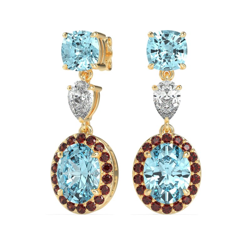 Three-Stone Dangle Halo Earrings
