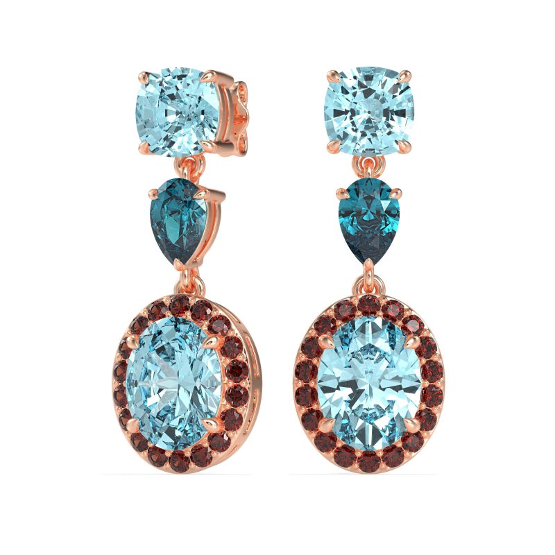 Three-Stone Dangle Halo Earrings