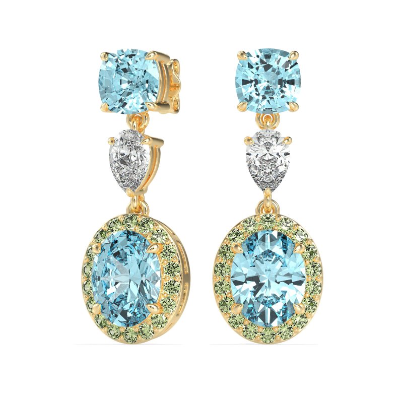 Three-Stone Dangle Halo Earrings