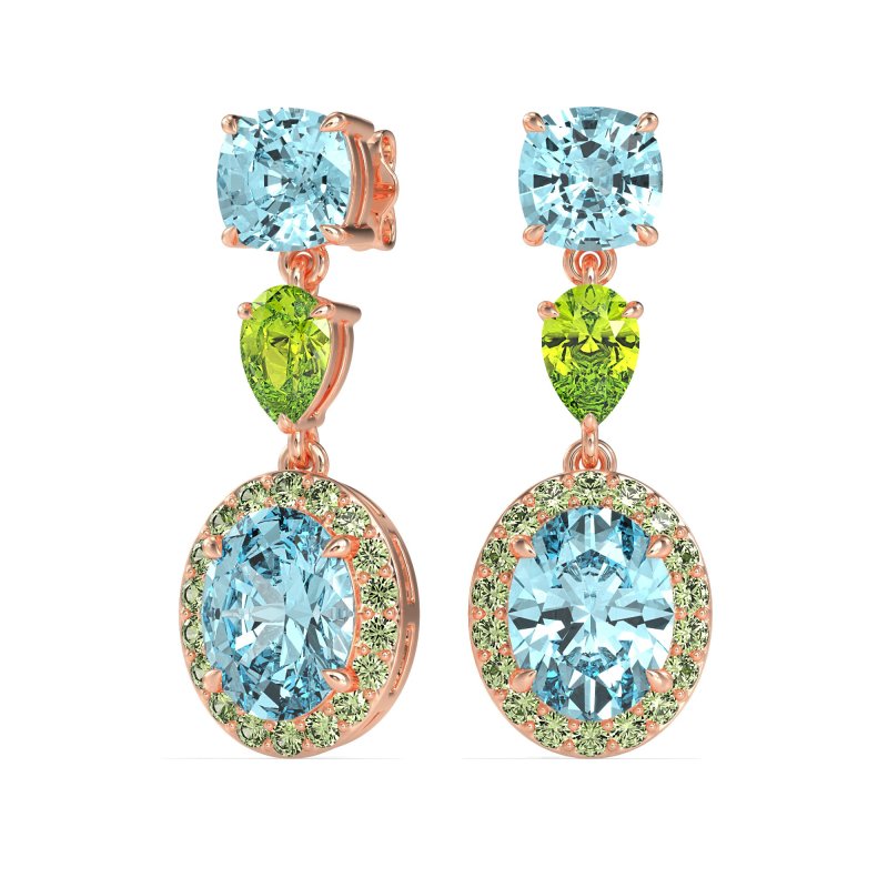 Three-Stone Dangle Halo Earrings