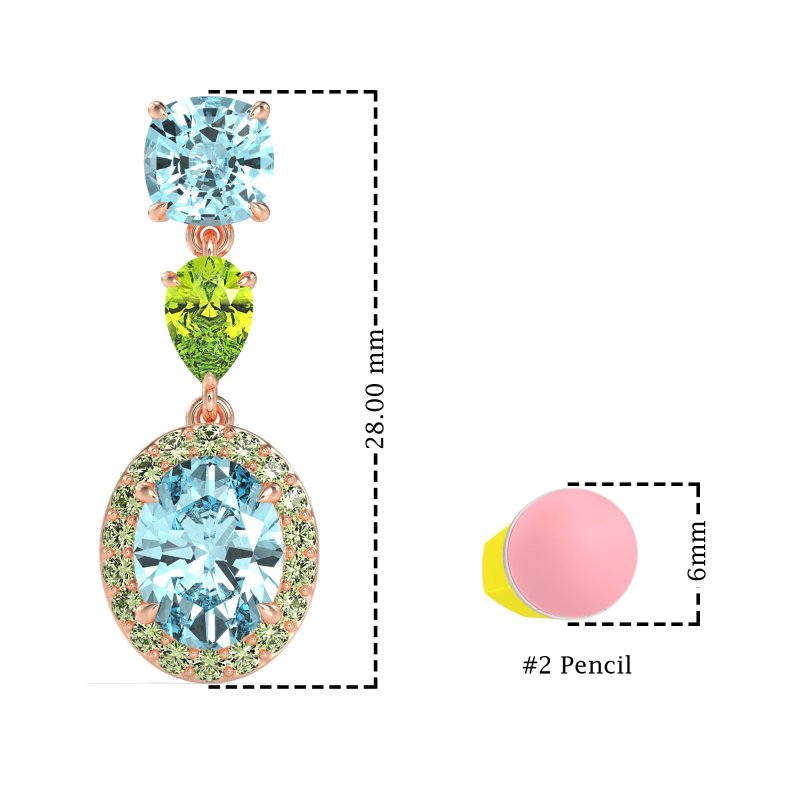 Three-Stone Dangle Halo Earrings