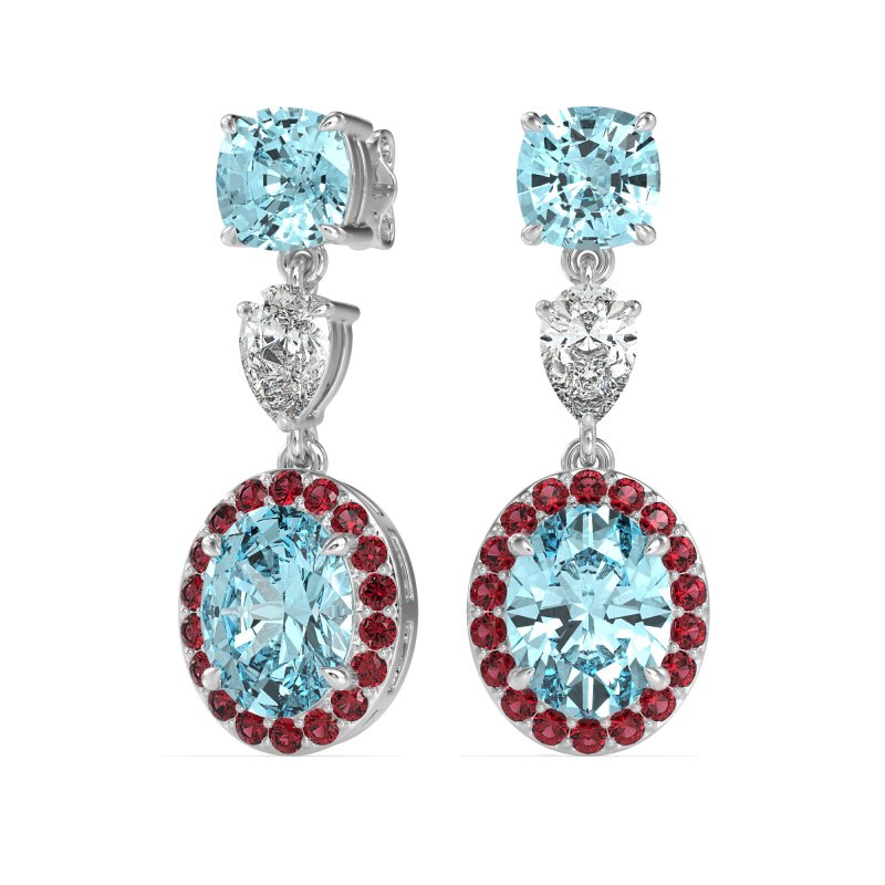 Three-Stone Dangle Halo Earrings