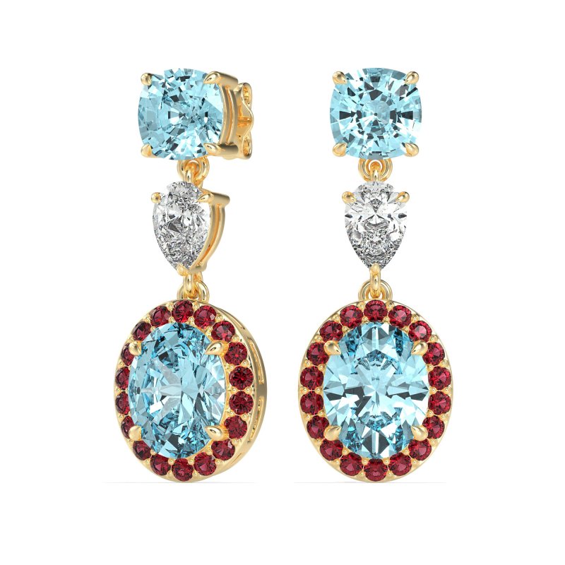 Three-Stone Dangle Halo Earrings