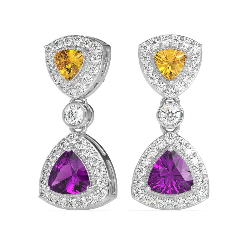 Trillion Halo Milgrain Earrings