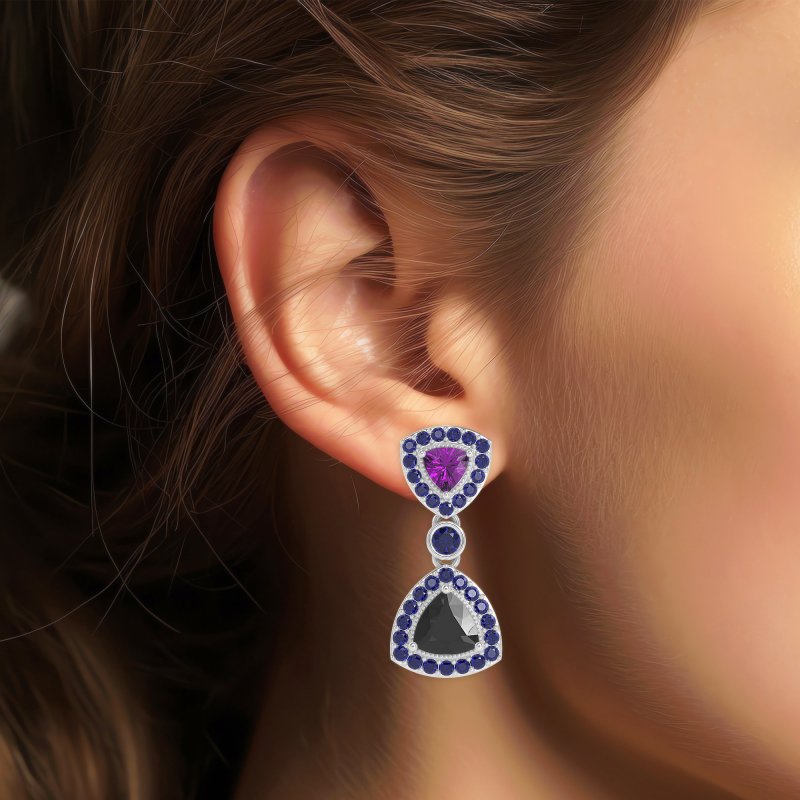 Trillion Halo Milgrain Earrings