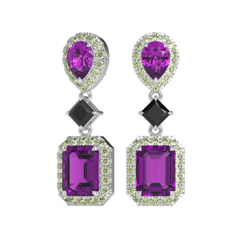 Multi Shape Halo Antique Dangle Earrings