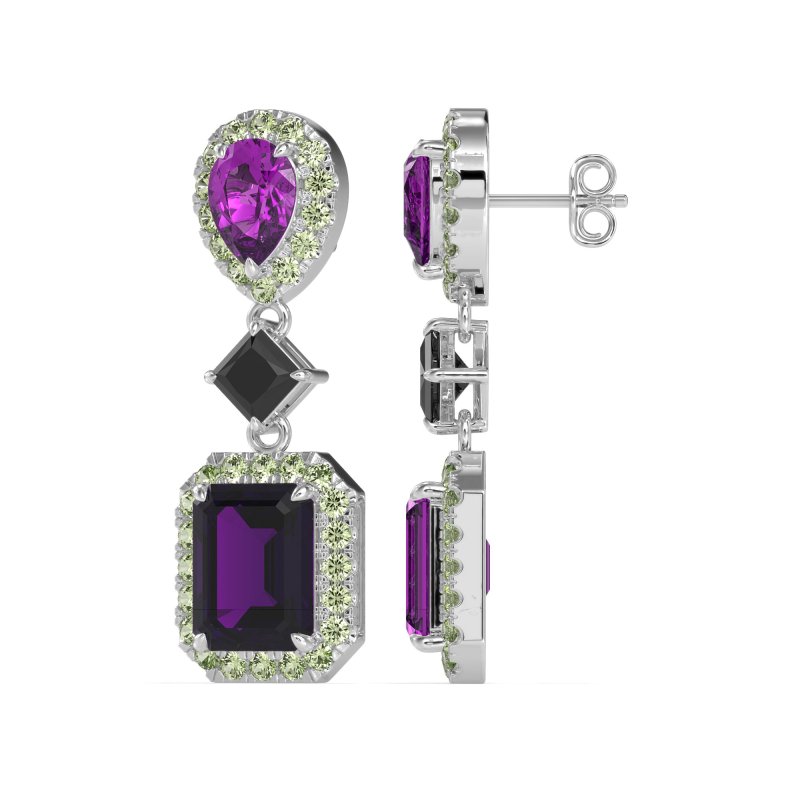 Multi Shape Halo Antique Dangle Earrings