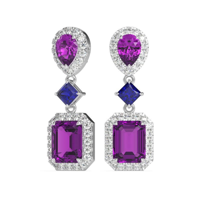 Multi Shape Halo Antique Dangle Earrings