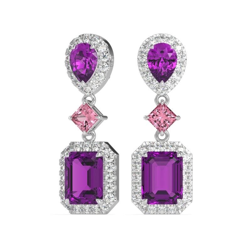 Multi Shape Halo Antique Dangle Earrings