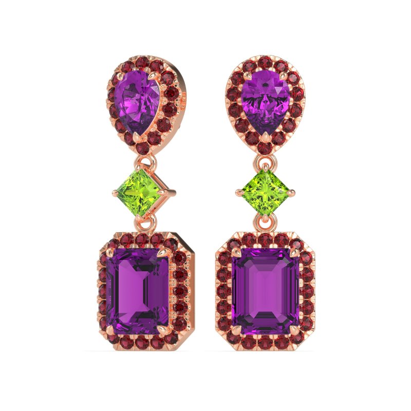 Multi Shape Halo Antique Dangle Earrings