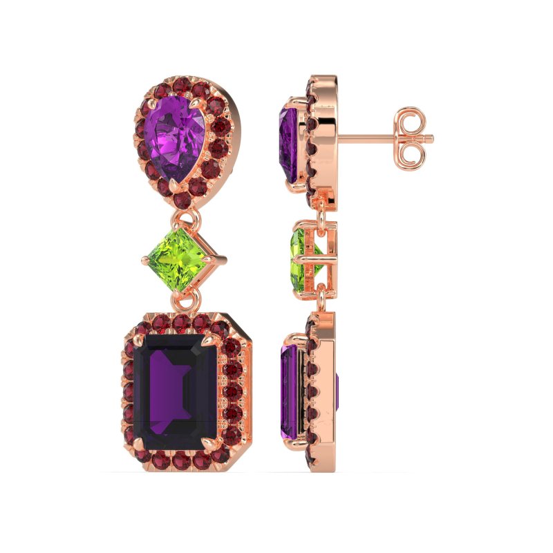 Multi Shape Halo Antique Dangle Earrings