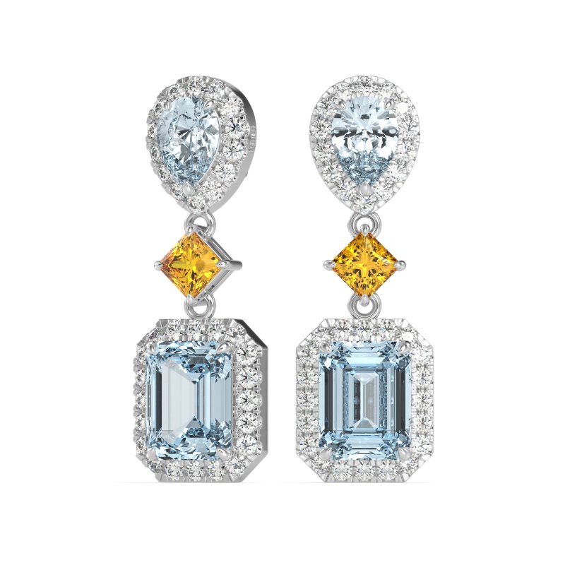 Multi Shape Halo Antique Dangle Earrings