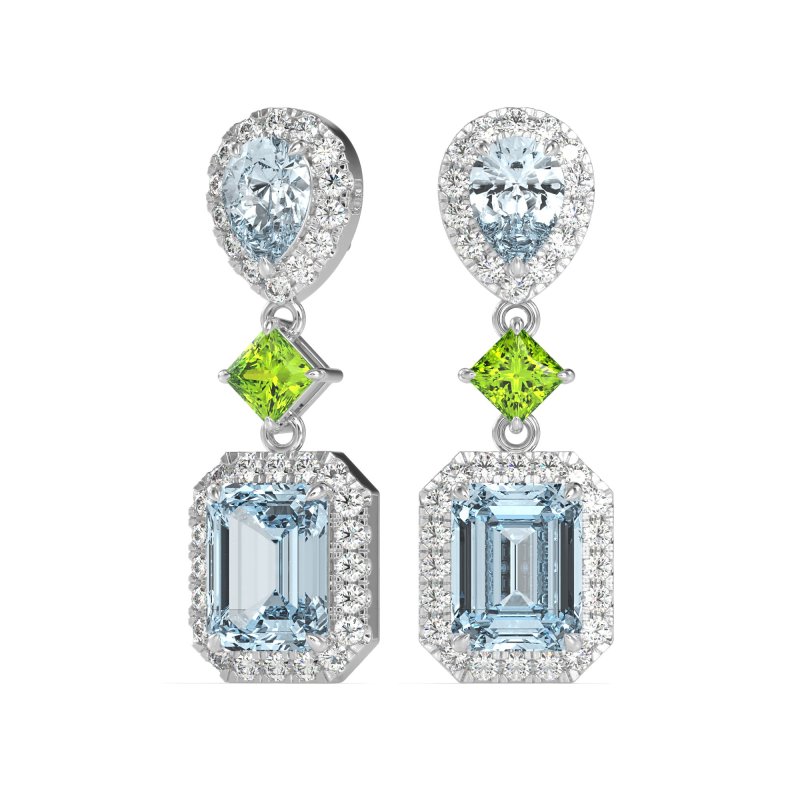 Multi Shape Halo Antique Dangle Earrings