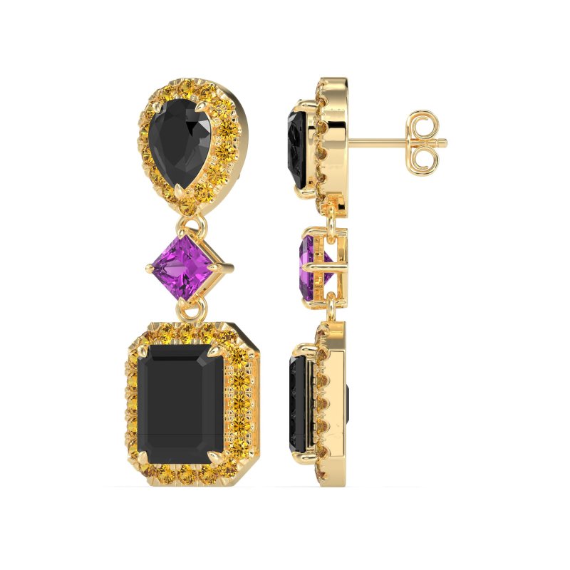 Multi Shape Halo Antique Dangle Earrings