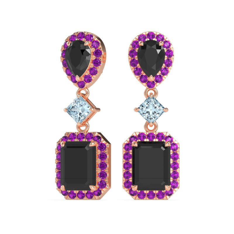 Multi Shape Halo Antique Dangle Earrings