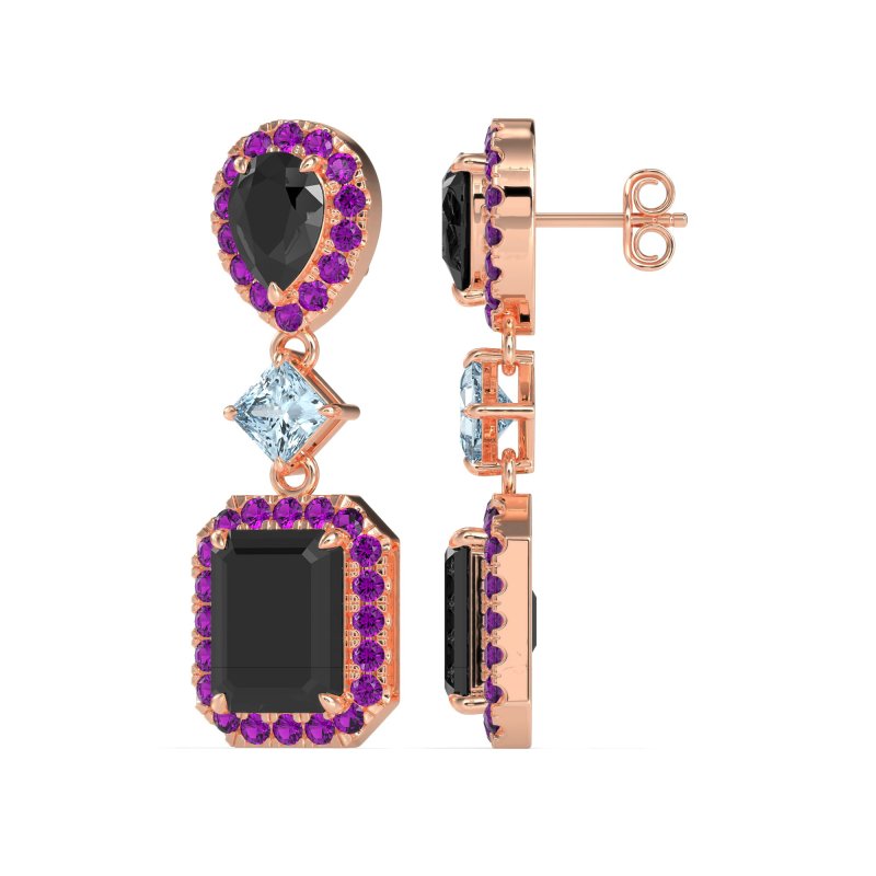 Multi Shape Halo Antique Dangle Earrings