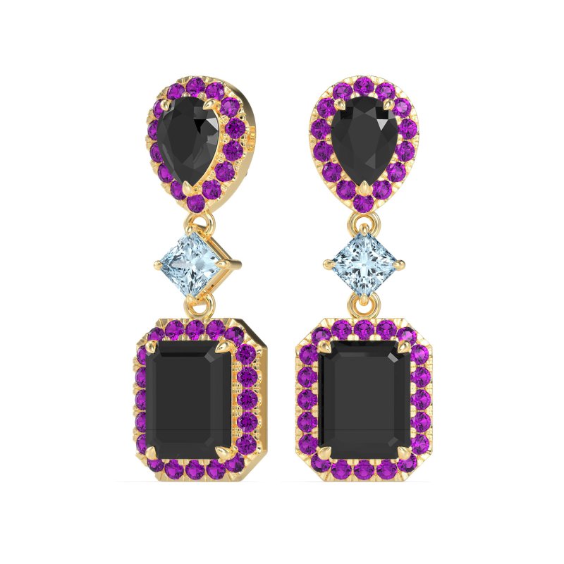 Multi Shape Halo Antique Dangle Earrings