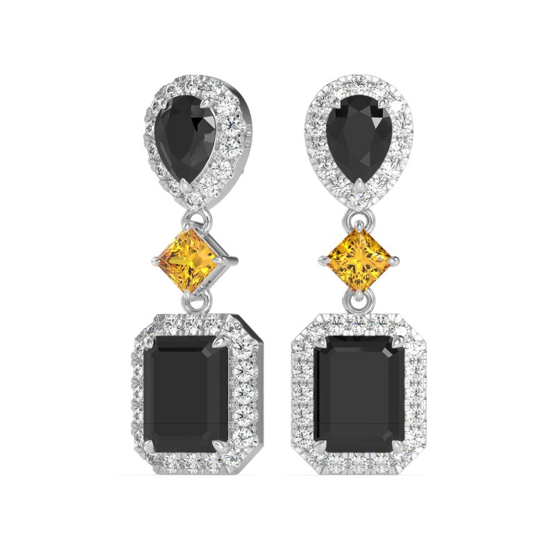 Multi Shape Halo Antique Dangle Earrings