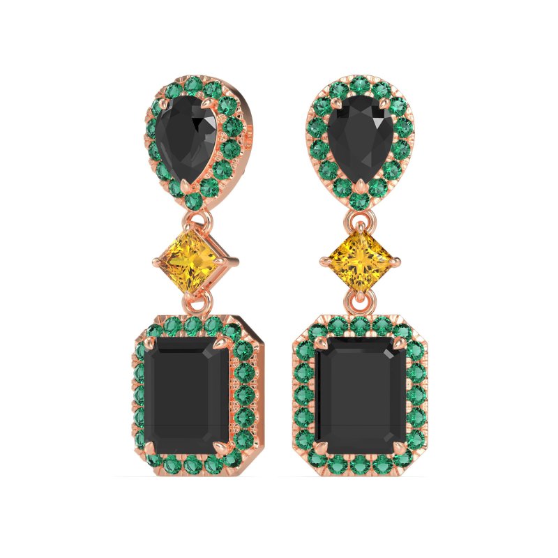 Multi Shape Halo Antique Dangle Earrings