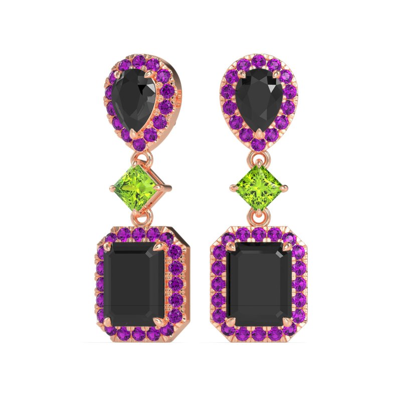 Multi Shape Halo Antique Dangle Earrings