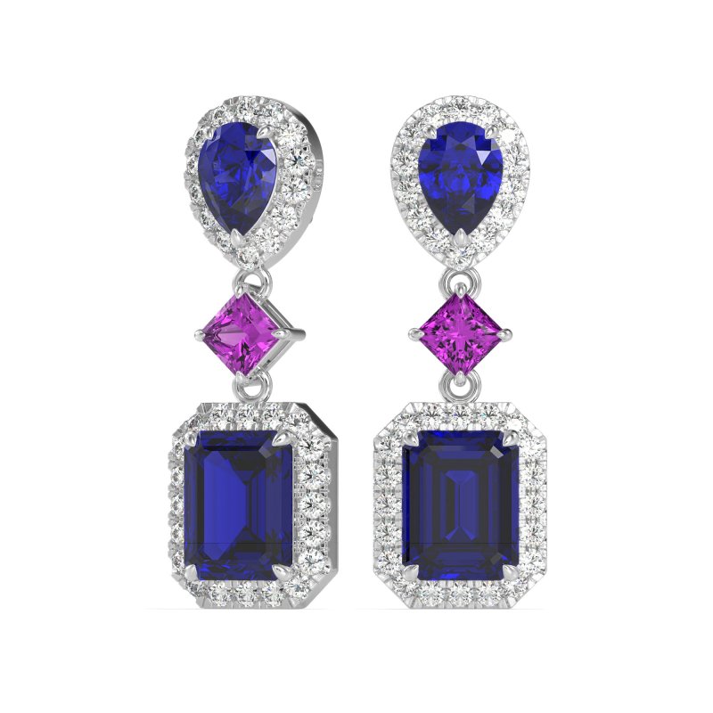 Multi Shape Halo Antique Dangle Earrings