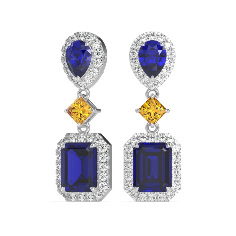 Multi Shape Halo Antique Dangle Earrings