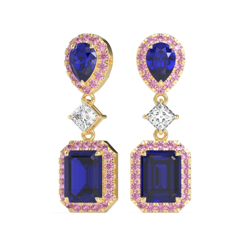 Multi Shape Halo Antique Dangle Earrings