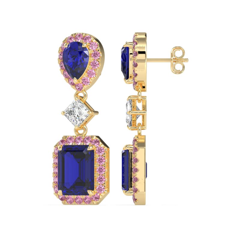 Multi Shape Halo Antique Dangle Earrings