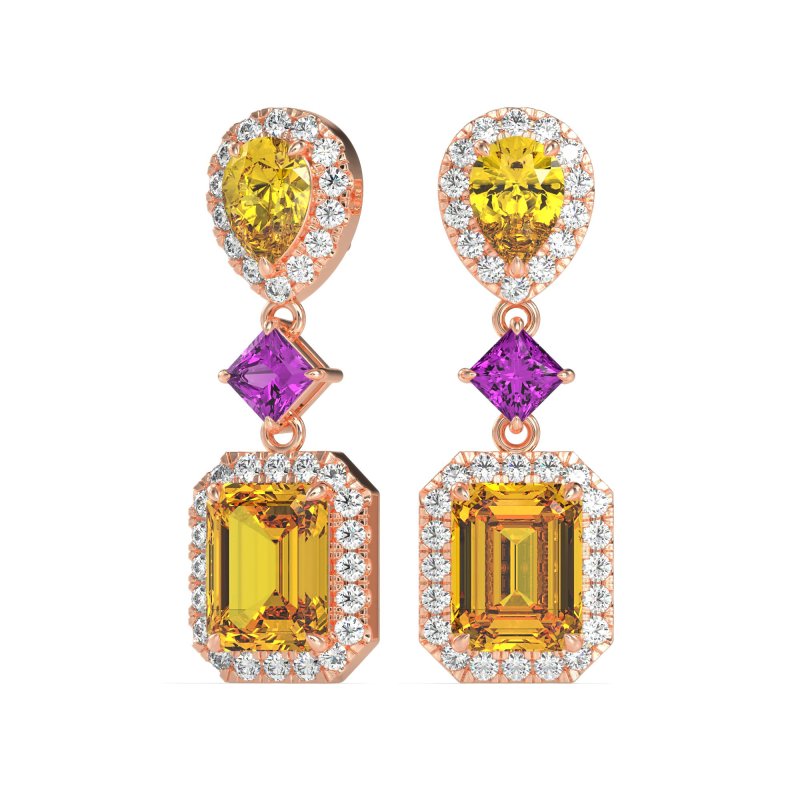 Multi Shape Halo Antique Dangle Earrings