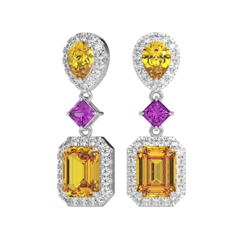 Multi Shape Halo Antique Dangle Earrings