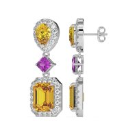 Multi Shape Halo Antique Dangle Earrings