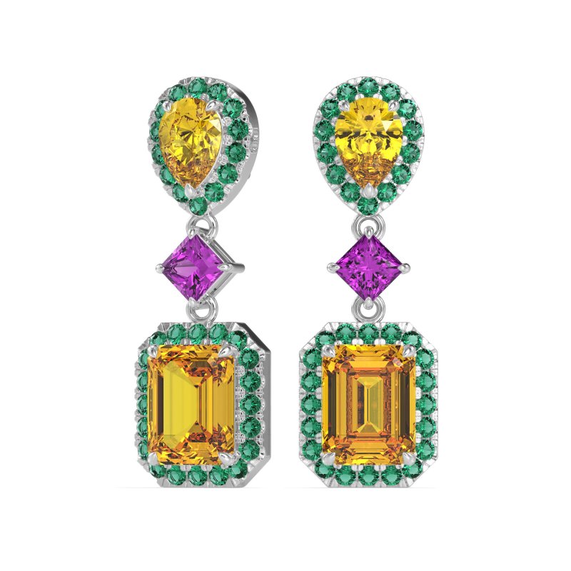 Multi Shape Halo Antique Dangle Earrings