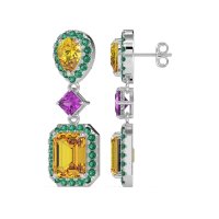 Multi Shape Halo Antique Dangle Earrings