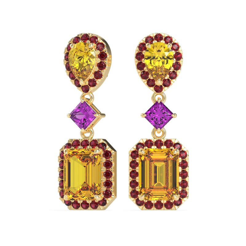 Multi Shape Halo Antique Dangle Earrings