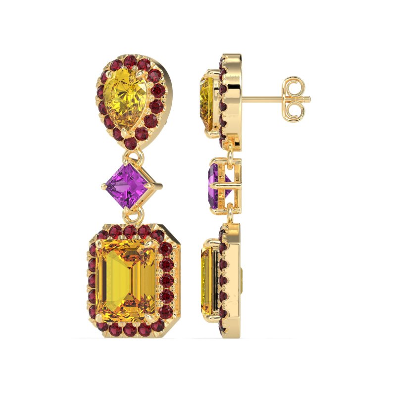 Multi Shape Halo Antique Dangle Earrings