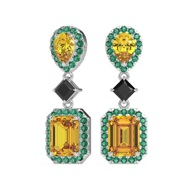 Multi Shape Halo Antique Dangle Earrings