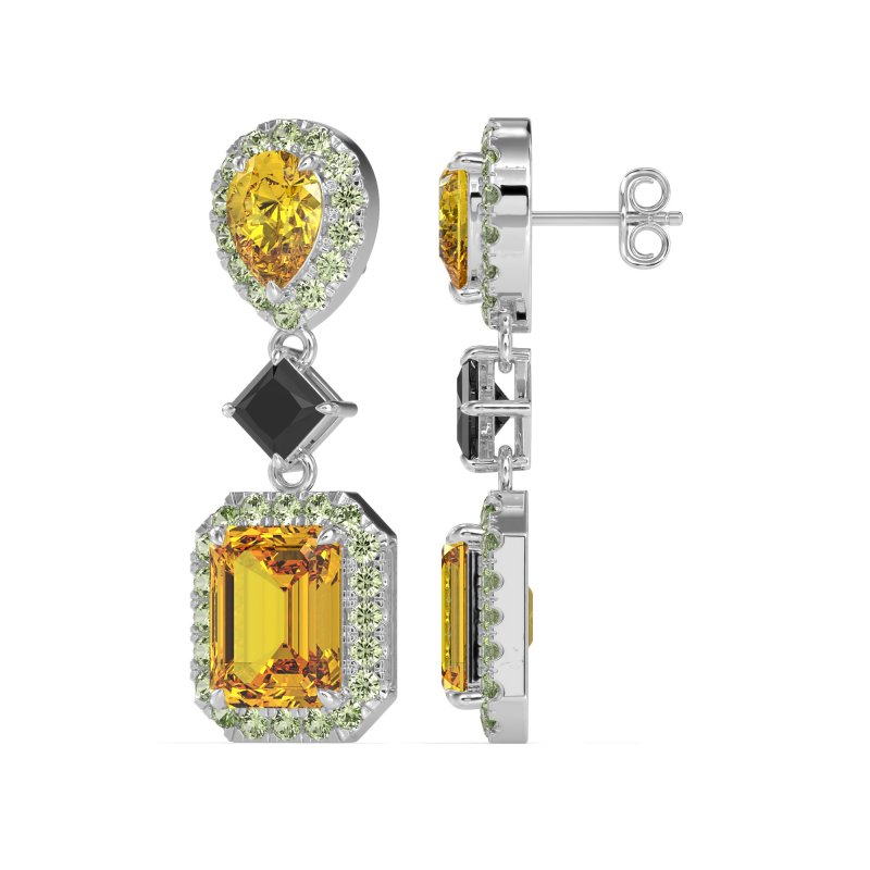 Multi Shape Halo Antique Dangle Earrings