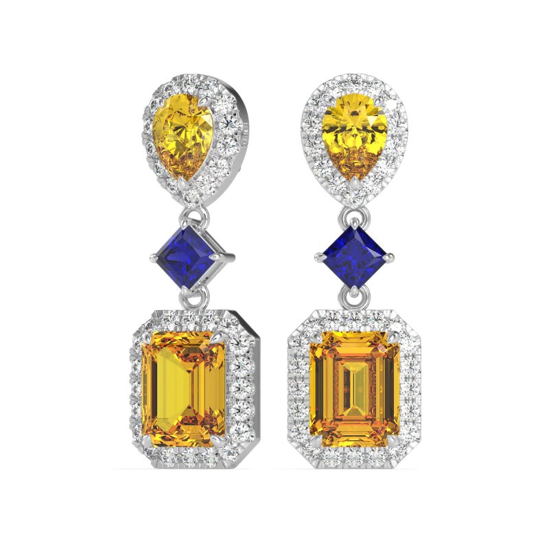 Multi Shape Halo Antique Dangle Earrings