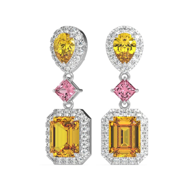 Multi Shape Halo Antique Dangle Earrings