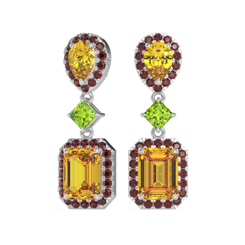 Multi Shape Halo Antique Dangle Earrings