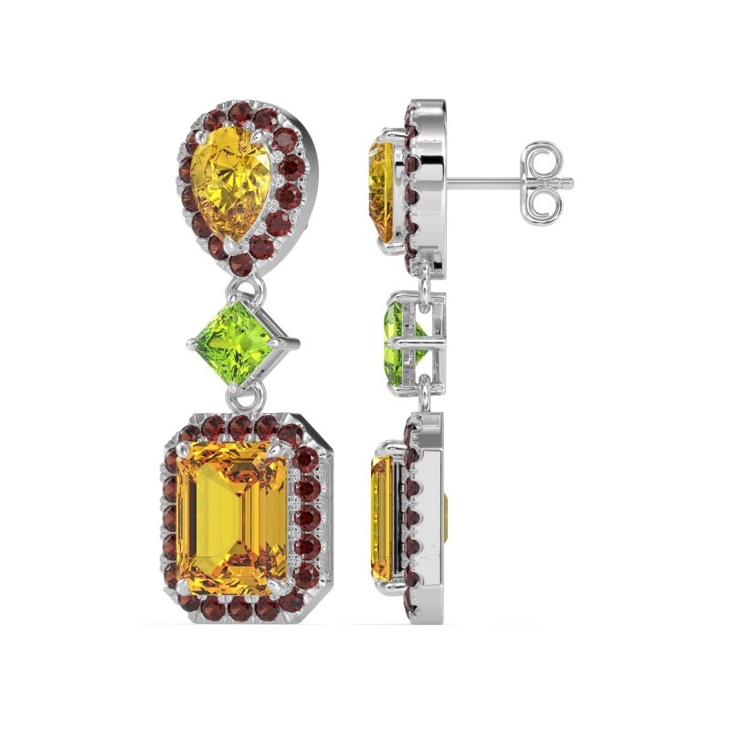 Multi Shape Halo Antique Dangle Earrings